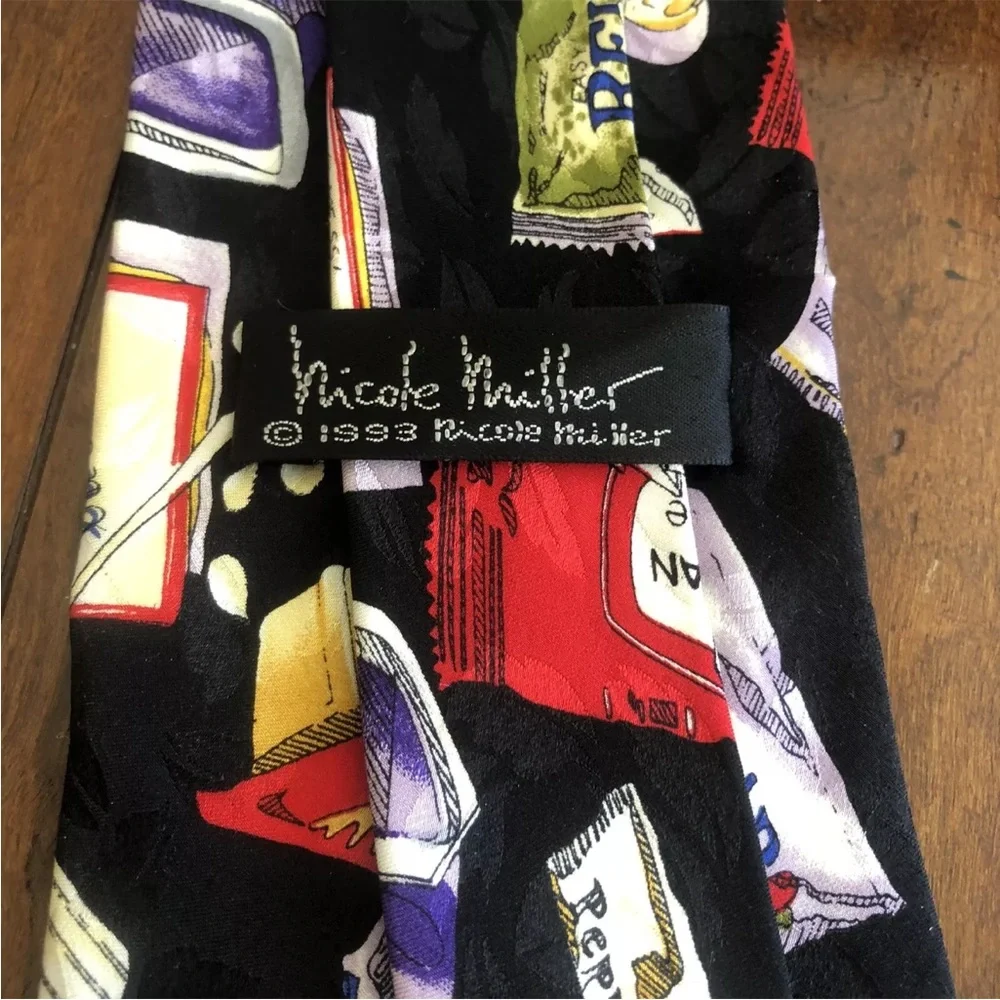 Nicole Miller Sweet & Low Relish Soy Sauce Condiment Silk Tie Vintage 90s 1993